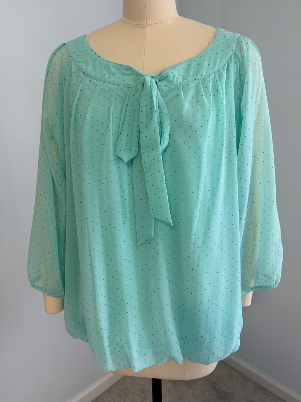 Dress barn Women’s Mint Green Tie-Neck Blouse SZ 1X